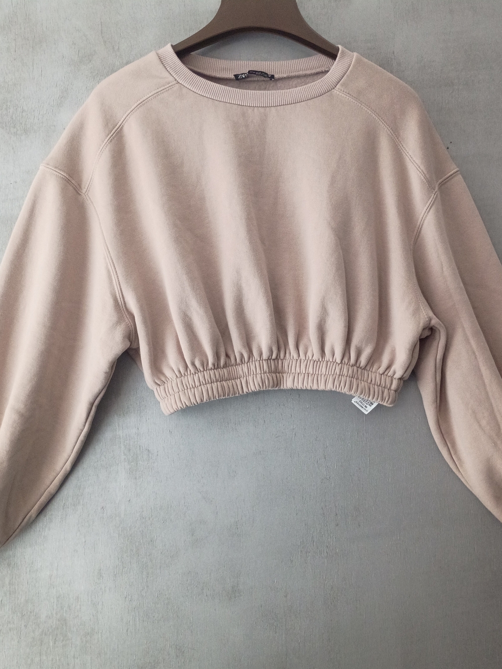 Zara Cropped Elastic-Hem Y2K , Fairy, Sweatshirt - Beige